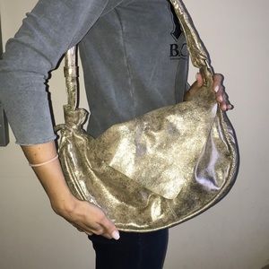 Gold shimmer leather cross body bag